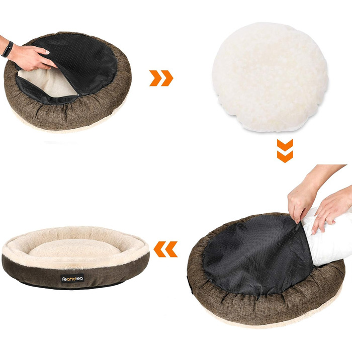 Кругле ліжко для собак та котів Feandrea, Donut, діаметр 55 см, коричневе, PGW55C, 55x55x12 см