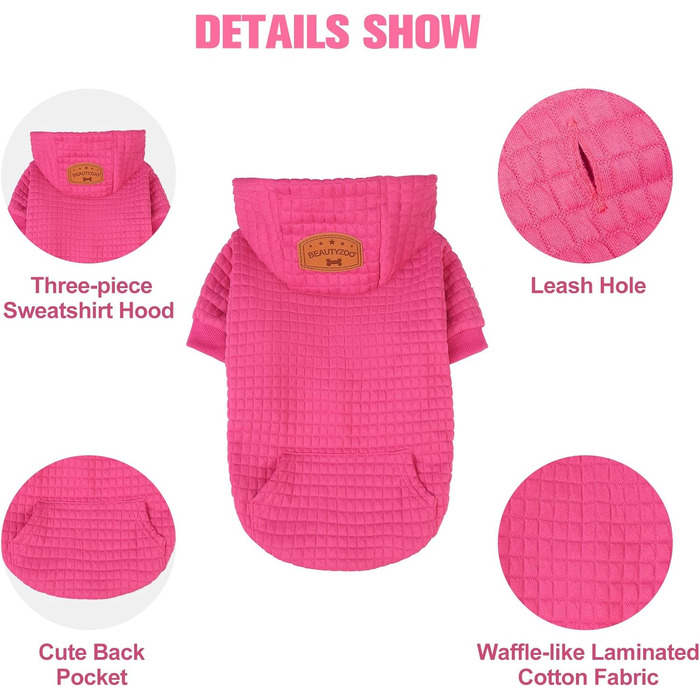 Пуловер з капюшоном для великих собак BEAUTYZOO з кишенями, одяг для собак, підходить для хлопчиків та дівчаток, вафельна тканина, бавовна з ламінуванням, теплий халат для тварин з отвором для шапки, розмір 2XL (довжина спини: 68.6 см, обхват грудей: 90.2