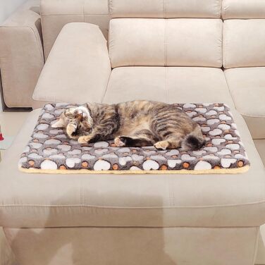 М'який лежак для собак та котів середнього розміру, 80x60 см, сірий, з сердечками, прання дозволено