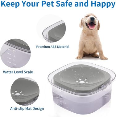 Миска для води для собак Decyam, 2L, не протікає, анти-розбризкування, срібна