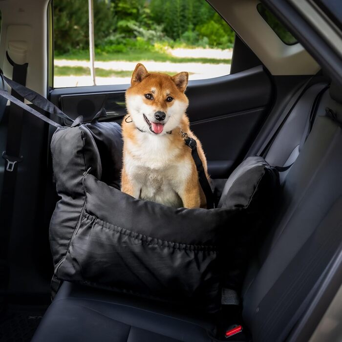 Автокрісло для собак JACKO & CO V2 Premium – підходить для малих та середніх тварин до 18 кг, з підстібкою та поводом, чорного кольору