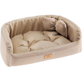 Крісло-ліжко для собак Ferplast Harris, 80x55 см, з подушкою, твід та велюр, бежеве, миється