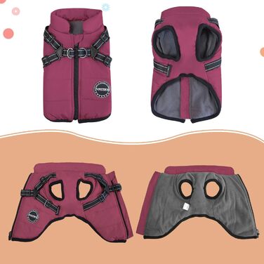 Зимовий теплий одяг для собак V.PET.B.R. - Куртка для собак, поліестер, жилет з інтегрованим шлейкою, водонепроникний, вітронепроникний, світловідбиваючий, зручний, регульований, на блискавці (фіолетовий, X-Small)