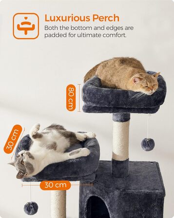 Котячий комплекс FEANDREA, 115 см, сірий, з когтеточкою, м'який плюш, платформи, стовпчики обмотані сизалем