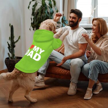Зелений худі для собак GreenJoy XL з написом 'I Love My Dad', теплий пуловер з капюшоном для цуценят, котів, малих, середніх та великих собак