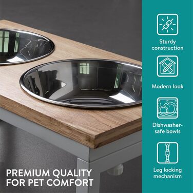 Набір мисок для собак Navaris: піднята годівниця, 800 мл, нержавіюча сталь, для води та корму, миється в посудомийній машині, складана