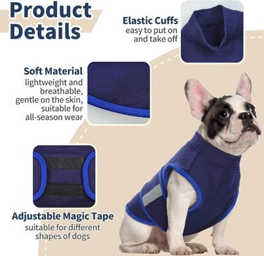 Жилет-заспокоювач для собак IECOii, регульований, з світловідбиваючими смугами, для собак маленьких порід, розмір S (XS, обхват грудей 30-41 см), темно-синій