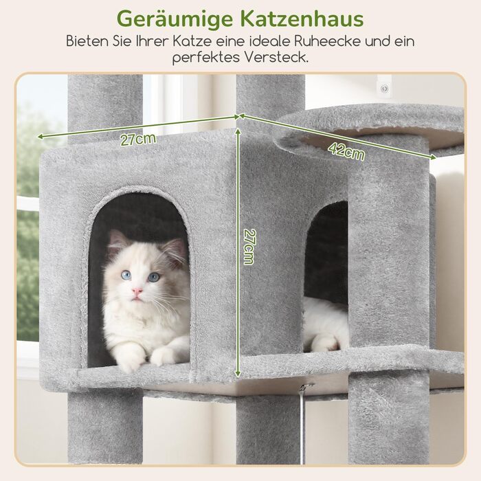 Комплекс для котів Globlazer Kratzbaum 165 см, великий, сірий: будиночок, платформа, лежак, стовпчики для дряпання