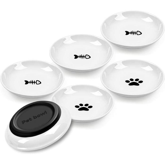 Набір мисок для котів з кераміки (6 шт.), анти-котячі вуса, широкі, протиковзкі, для корму та води