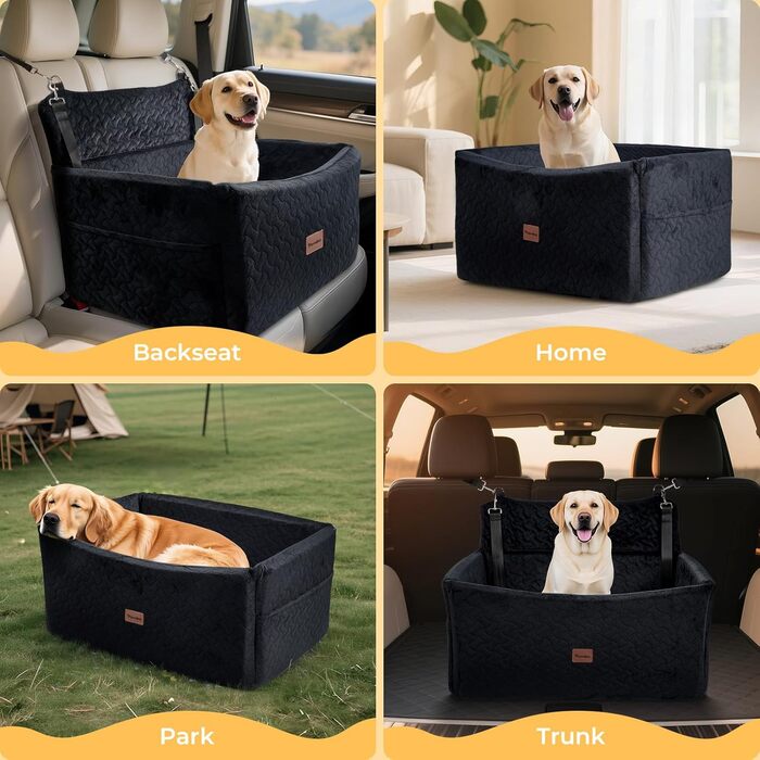 Автокрісло для собак великих та середніх порід до 27,2 кг – З піднятою передньою частиною 35,6 см, подушка з memory foam, знімний чохол (Чорний)
