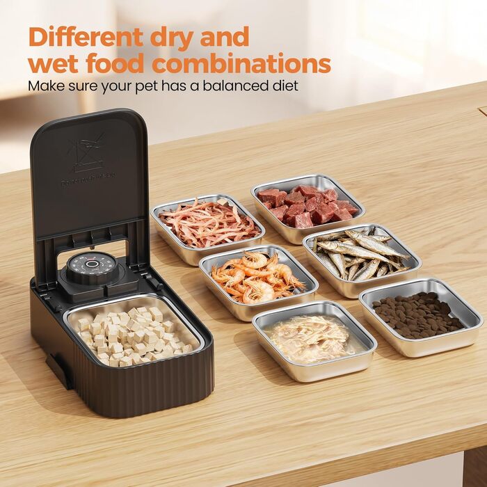 Автоматичний дозатор корму для котів та собак: 700 мл, з таймером на 48 годин, з мисою, нержавіюча сталь