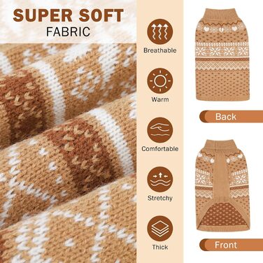 Светр для собак SCENEREAL: теплий, м'який, з ролкрагом, для великих, середніх та маленьких собак, з візерунком сніжинок, хакі, розмір XS (обхват грудей 15-16 дюймів)