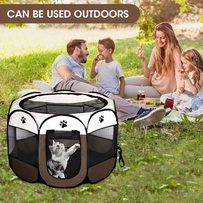 Кія: Переносний вольєр для цуценят та тварин 74x74x43 см, вольєр для собак, котів, кроликів (колір: коричневий)