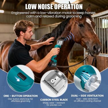 Акумуляторна машинка для стрижки шерсті Anbull: 2 акумулятори, 2800 обертів, для товстого та сплутаного хутра, 6 швидкостей, для коней, овець, кіз (Блакитна)