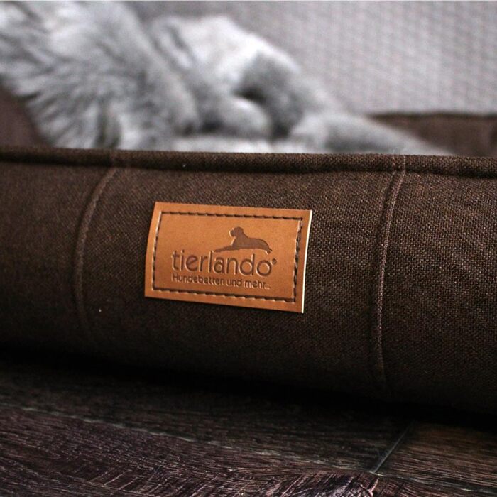 Ортопедичне ліжко для собак Tierlando® Goofy Couture з захистом для матраца, знімний чохол з меблевої тканини, для собак середніх та великих порід, розмір: 90x75 см, колір: коричневий