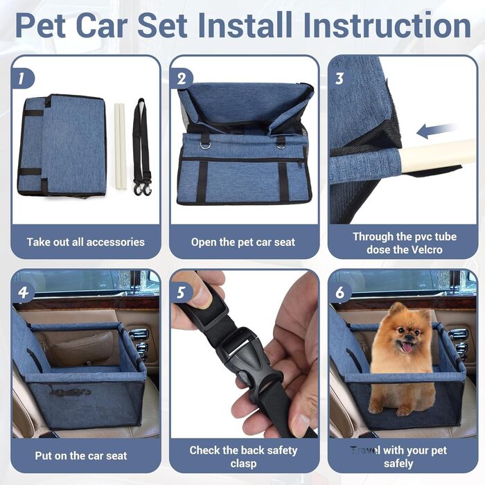 Автокрісло для собак - стабільне, з дихаючого оксфорду, для маленьких та середніх собак, синього кольору