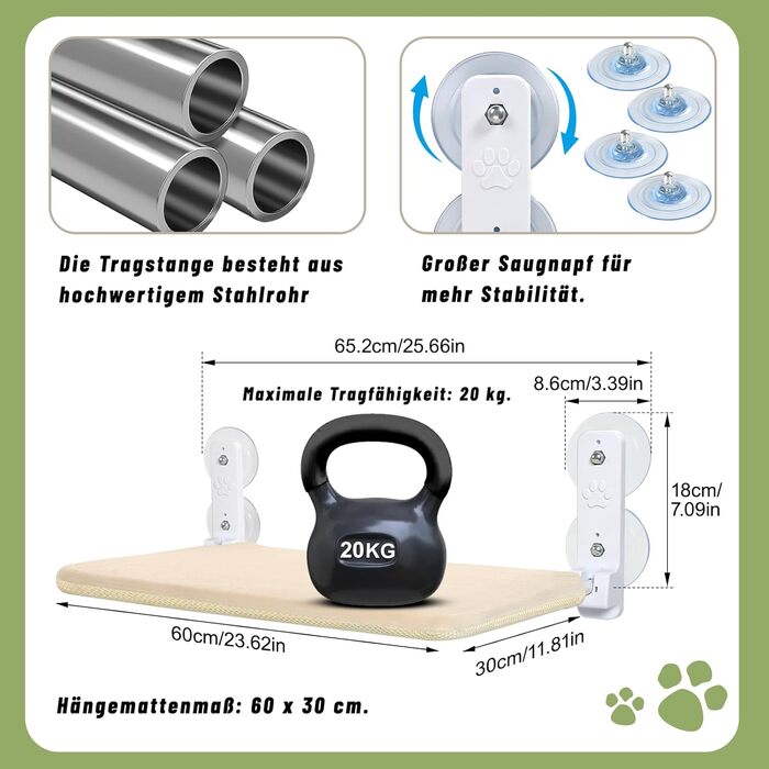 Кігтеточка-ліжко для котів Casgee на вікно 60x30 см, кріпиться на присосках, розкладне ліжко для котів на віконну раму, до 20 кг, бежеве