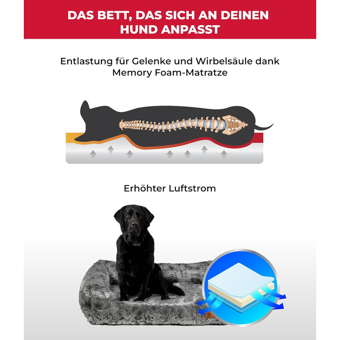 Ортопедичне ліжко для собак HS-Hundebett® Deluxe Exklusiv S (60x75 см) з Memory Foam, антиковзаючою основою та можливістю прання. Виготовлено в Німеччині