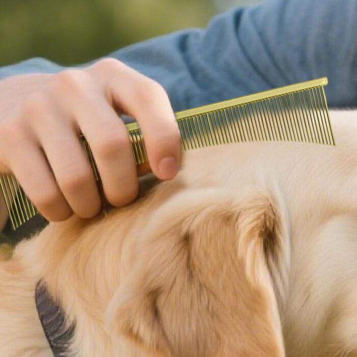 Гребінець для собак та щітка для котів | Аксесуари для грумінгу | Підходить для довгошерстих порід та цуценят (Золотий)