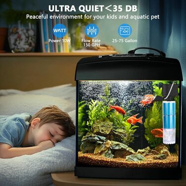 Акваріумний фільтр Fishkeeper 10W, 570 л/год: внутрішній фільтр з регулюванням потоку, 4-в-1, тихий, для акваріумів 60-300 л, легко миється