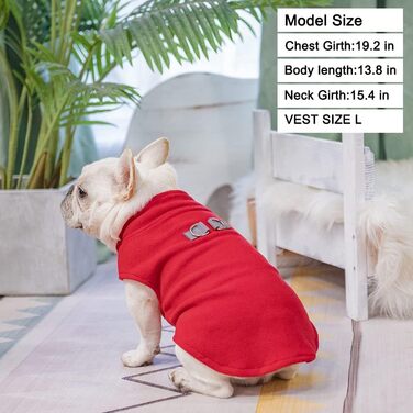 Пуловер для собак BeautyZoo з флісу, теплий зимовий одяг для маленьких та середніх собак, червоний, розмір L (обхват грудей 48.2 см)