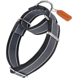 Нашийник для собак Martingale, 4 см, міцний нейлон 1600D, анти-вислизання, 3 кольори, для середніх та великих собак, розмір M, сіро-блакитний & чорний, обхват 36-53 см