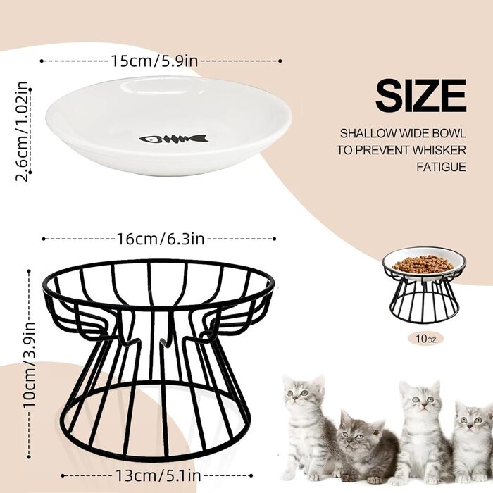 Підвищений годівниця для котів, кераміка, миска для котів з металевим підставкою, вода або корм для домашніх тварин, годівниці для котів, кошенят, цуценят та маленьких собак, придатна для миття в посудомийній машині