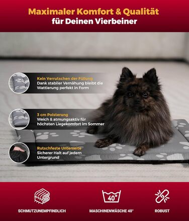 Літня ковдра для собак HS-Hundebett® з бавовни з наповнювачем та антиковзким покриттям XS (45x65 см) – М'яка ковдра для собак на літо – Працює в пральній машині та довговічна – Легка літня ковдра для собак – Лапка Антрацит, Made in DE Лапка Антрацит 45x65