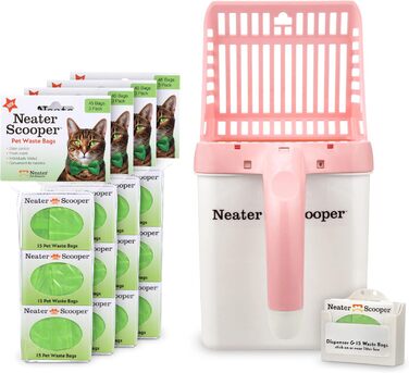 Лопатка для котячого туалету Neater Scooper з 195 пакетами, система для прибирання котячого наповнювача, рожевий, Neater Pet Brands