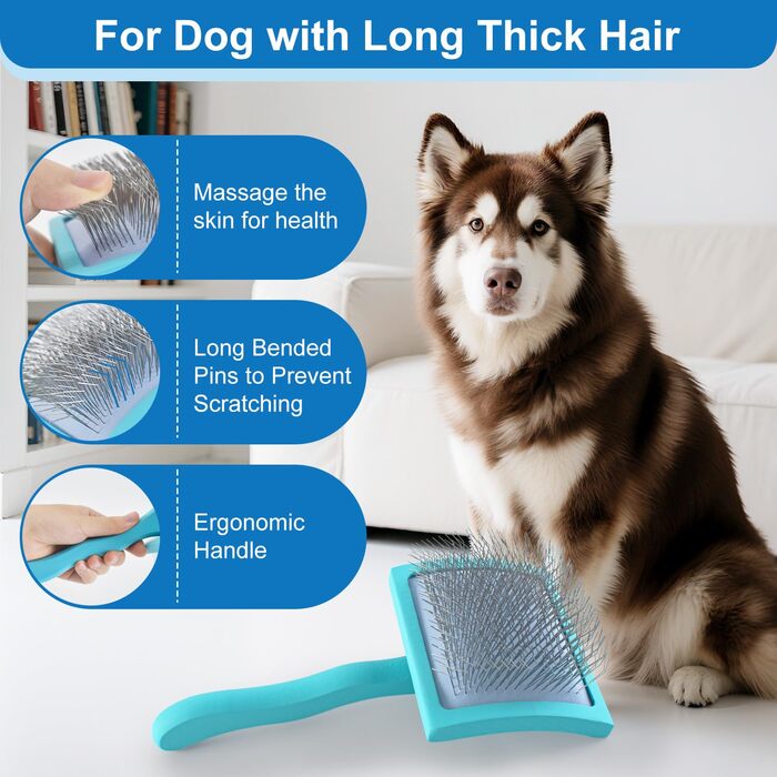 Щітка для грумінгу собак з довгим волоссям, вичісуюча щітка для золотистих пуделів, вичісуюча щітка для собак, довгі голки, розпушувач для собак (великий, вигнута)