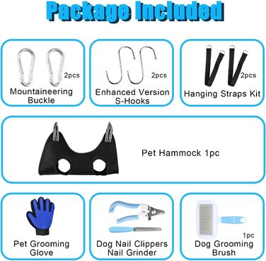 Набір для догляду за тваринами: гамак, триммер для нігтів, нашийник для грумінгу, фіксатор, петля для грумінгу, дихаюча сумка, помічник для малих тварин, чорний інструмент для догляду за кігтями