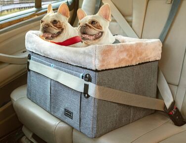 Автокрісло для собак Petsfit на заднє сидіння, для середніх або двох малих собак, з мийним матом, 2 ременями безпеки та кишенею, розмір M, сіре