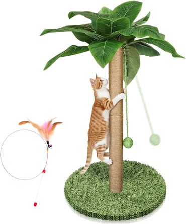 Котячий будиночок з дряпальною колоною Eukue, 80 см, білий/зелений, з платформою, мотузкою та стійкою основою