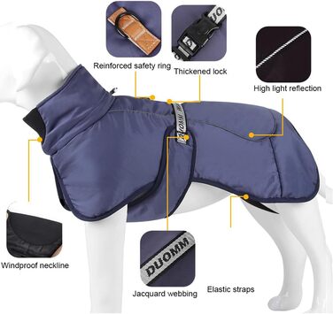 Водонепроникна тепла куртка-жилет для собак великих та середніх порід, захист від вітру, зимова, з отвором для шлейки, світловідбиваючі смуги (Морська синя, 6XL)