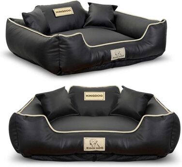 Крісло-ліжко для собак середніх порід King Dog: миється, з еко-шкіри, 75x65 см, з можливістю персоналізації імені, водонепроникне, з силіконовою начинкою, чорне