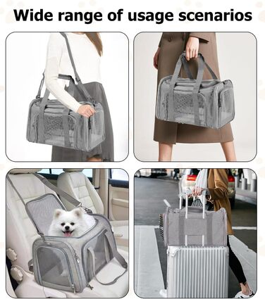 Транспортна переноска для кота та собаки Vuxava, складана, дихаюча, з плечовим ременем та знімним килимком (Сірий, L)