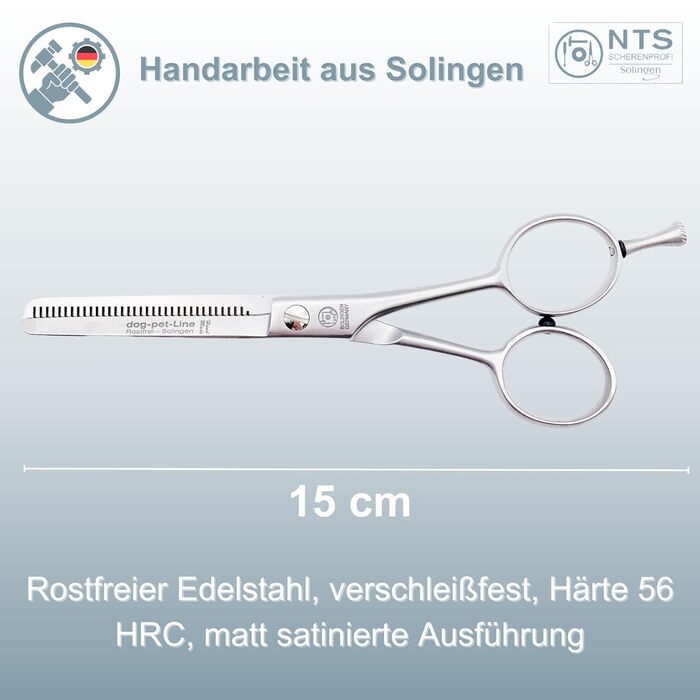 Ножиці для собак та домашніх тварин ROSTFREI, матова сатинова обробка • Ножиці для моделювання шерсті (зубці з одного боку) та фінішні ножиці (6.0-30ZE = 15 см, 30 зубців з одного боку)
