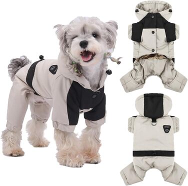 Водонепроникний зимовий теплий халат для собак з капюшоном, повний халат, захист від снігу, регульований (Бежевий, M)