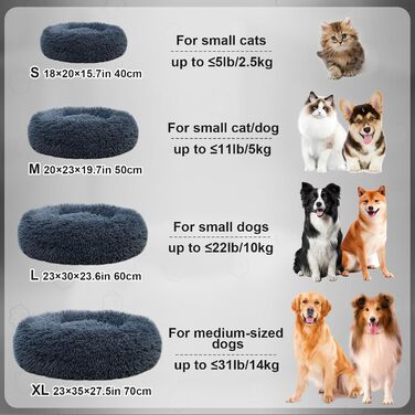 М'яке ліжко для собак та котів, корзина для собак, миється, подушка для собак 70 см, кругла ліжко для собак з плюшу, ліжко для собак та котів, для маленьких, середніх та великих собак, темно-сірий, 70 x 70 x 20 см