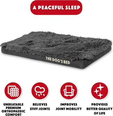 Ортопедичне ліжко для собак, велике, з штучного хутра, 101 x 64 x 10 см, вологостійке, з Memory Foam (матрац 71 x 48 x 5 см, сіре хутро)