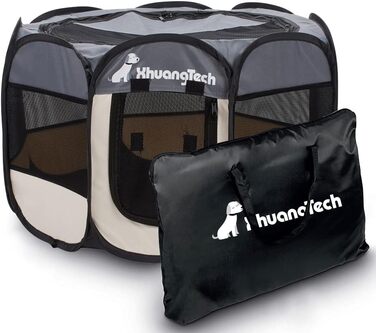 Клітка-манеж для тварин XhuangTech: собаки, коти, цуценята, 80x80x58.4 см, м'який матеріал, портативна, складана, для дому та вулиці, сіра та бежева