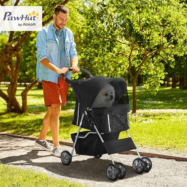 Візок для собак PawHut, розкладний буги для маленьких та мініатюрних собак, візок для котів з кошиком для зберігання, тримачем для чашок, сітковими віконцями, чорний