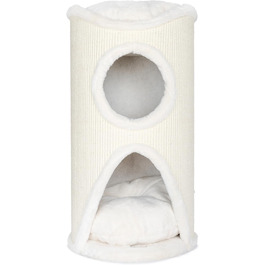 Дерев'яний кігтеточка для котів Bontoy Mukki Creme - 75 см, з 2 печерами, велика лежанка, обмотана сизалевим килимком, знімний коврик