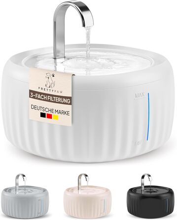 Ка fountain PrettyPaw Aqua Flow Pro: тихий фонтанчик для котів з LED, фільтром з активованого вугілля, 3L, BPA-free (білий)