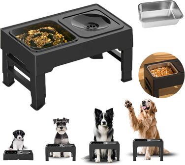 Підвищений годівниця для собак з регульованою висотою, 1600 мл, нержавіюча сталь, антизадушливий та повільне годування, для собак маленьких, середніх та великих порід