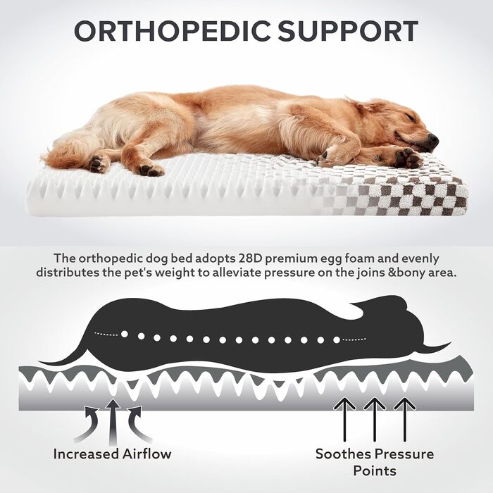 Крісло-ліжко для собак великих порід JOEJOY, ортопедичне, знімний, пральний чохол, плюшеве, сучасне, з піною Memory Foam, 106.7 x 71.1 см