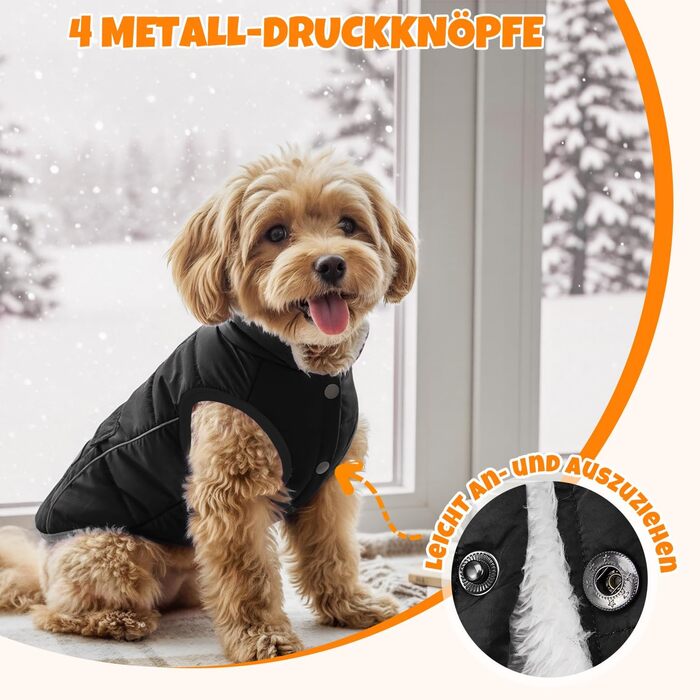 Зимовий теплий одяг для собак - водонепроникний теплий куртка з флісовою підкладкою, світловідбиваючий, чорний, L