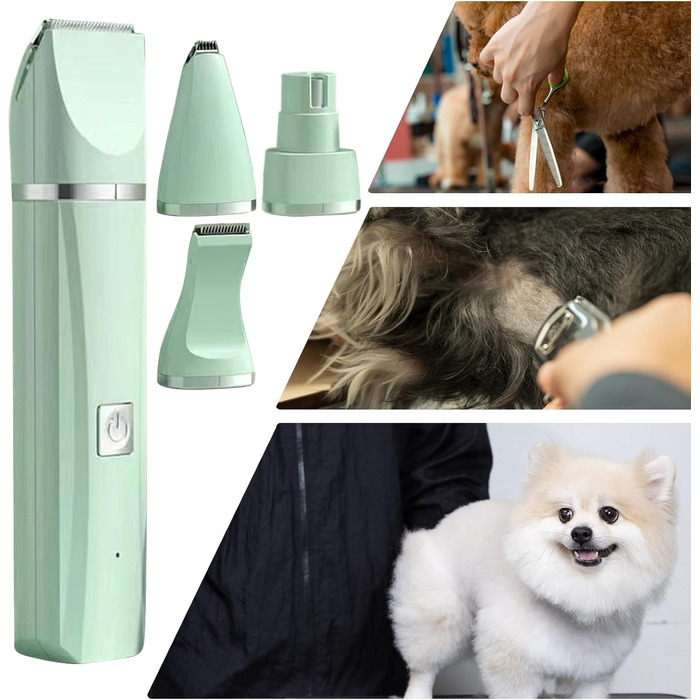 Електричний триммер для собак 4-в-1 безшумний бездротовий для грумінгу, обрізки кігтів та догляду за шерстю, підходить для цуценят, зелений
