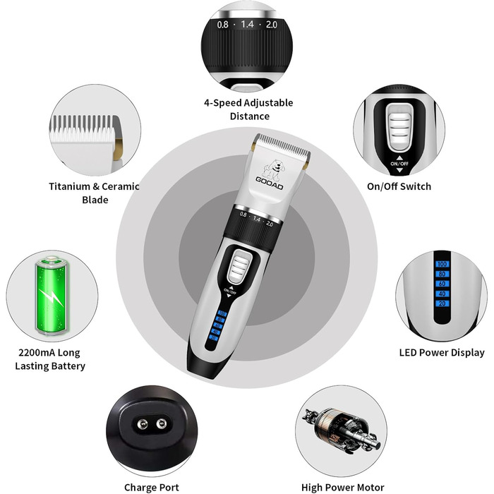 Набір для догляду за котами: бездротовий тример для шерсті, ножиці для грумінгу, тиха модель (білий)
