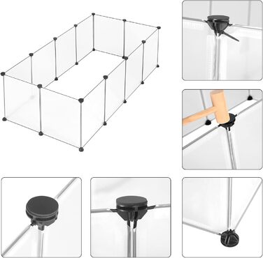 Клітка для кроликів, морських свинок та цуценят EUGAD, 145x46x75 см, прозора панель 35x45 см, без дверцят